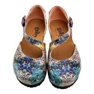 Goby Blue & Purple Geometric Floral Mary Jane Size 36 US W's 5-5.5 US K's 4-4.5